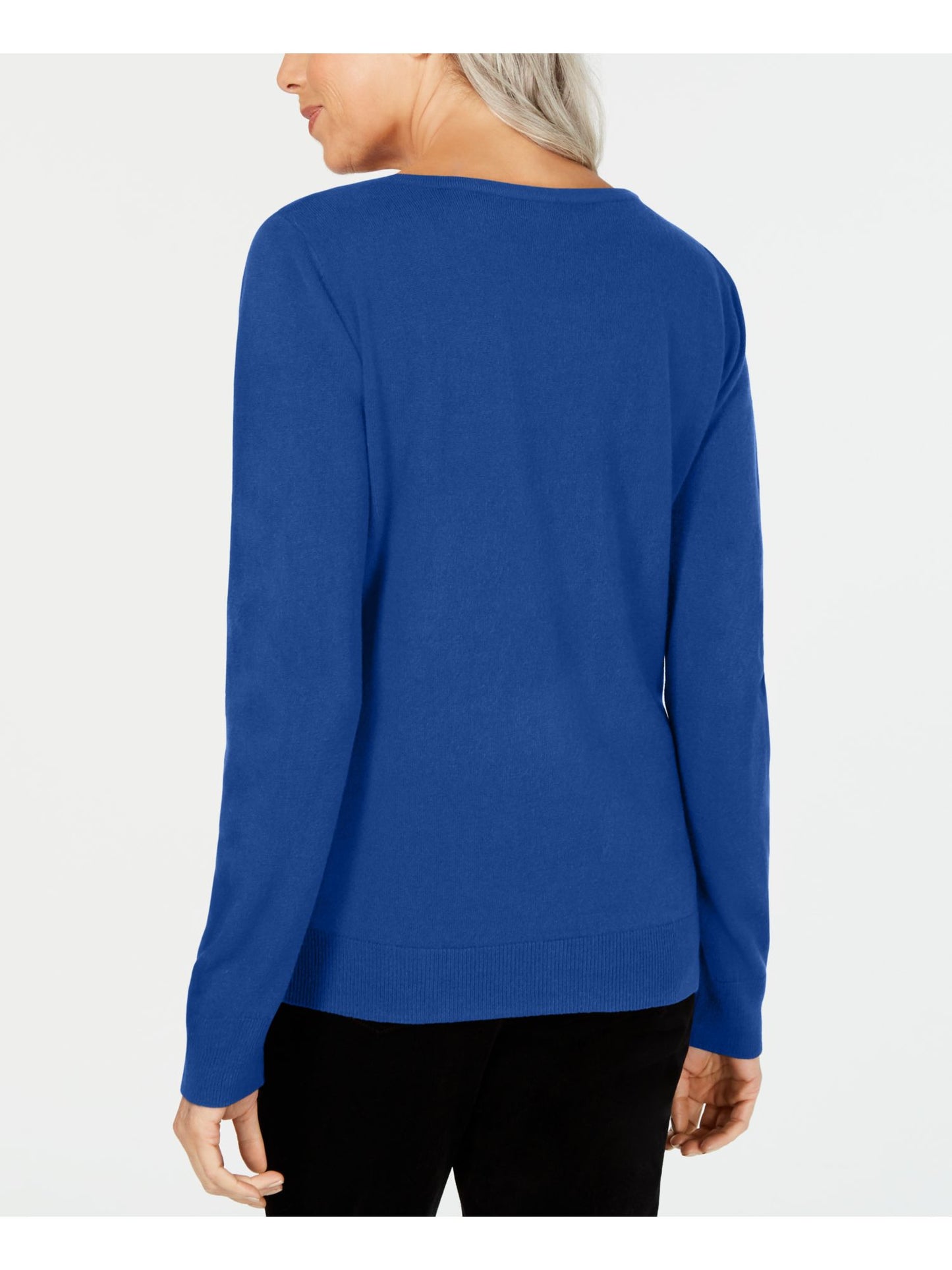 Karen Scott Women's Textured 3/4 Sleeve Crew Neck Sweater Blue Size Petite Small