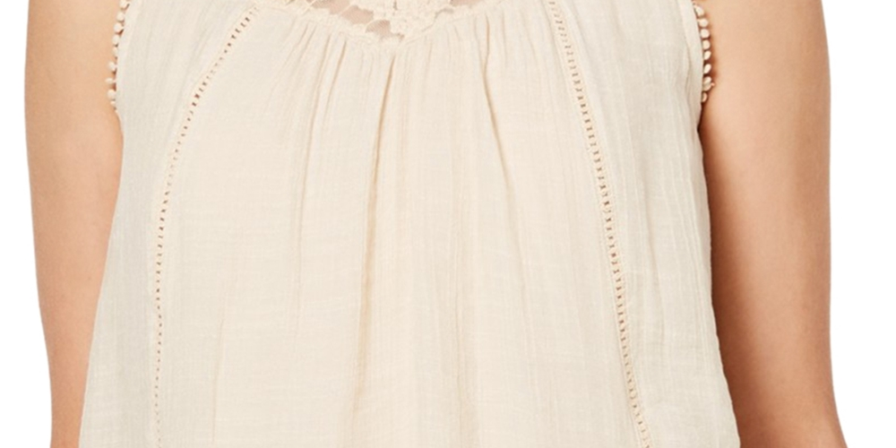 Style & Co Women's Layered Hem Lace Trim Top Cream Brulee Size -Petite XL