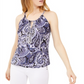 INC International Concepts Women's Printed Embellished Halter Top Blue Size Petite Medium