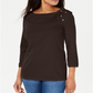 Karen Scott Women's Cotton Shawl Collar Button Top Chocolate Size X-Large