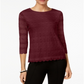 Charter Club Women's Lace 3/4 Sleeve Top Maroon Size Petite XL