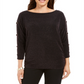 JM Collection Women's Split Sleeve Metallic Threaded Top Purple Size Large