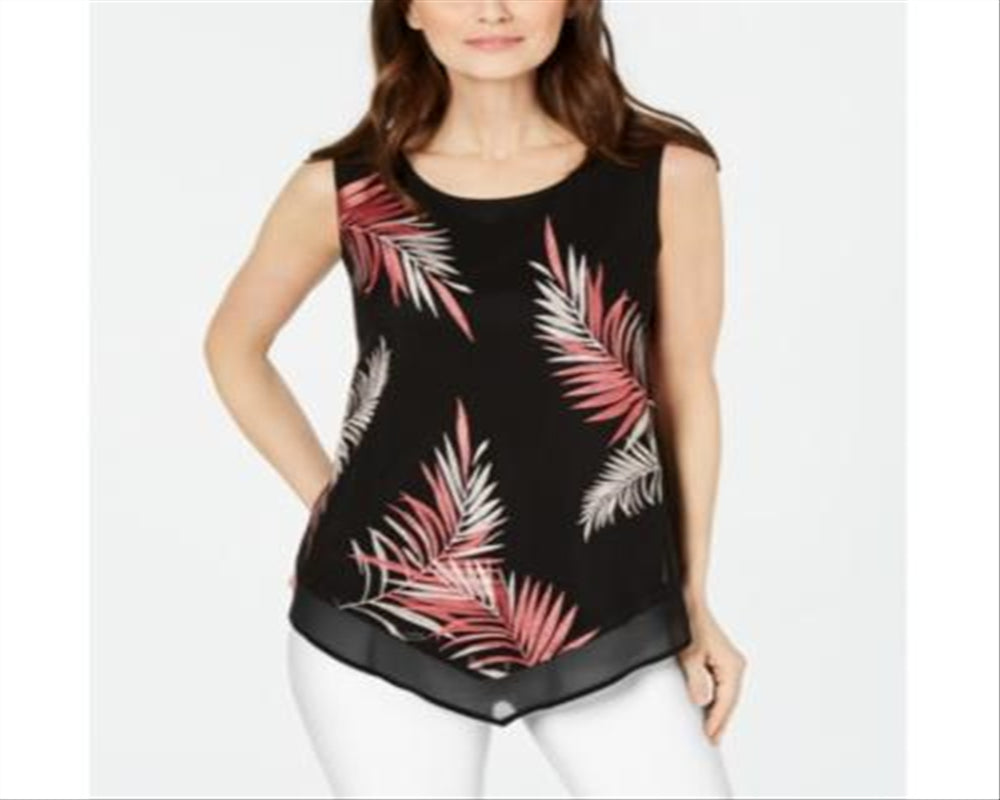 Alfani Women's Embroidered Pointed Hem Top Black Size Petite Medium