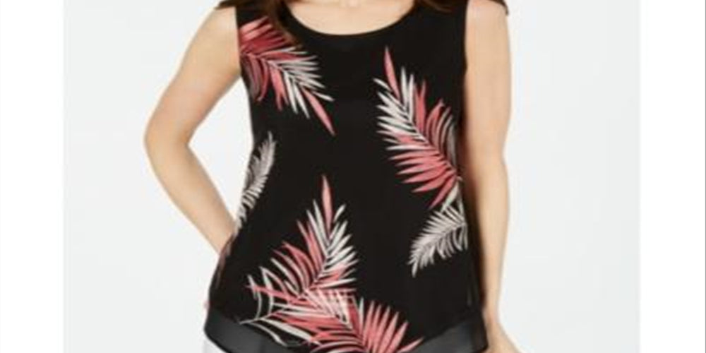 Alfani Women's Embroidered Pointed Hem Top Black Size Petite Medium