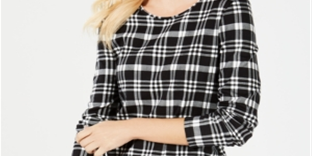Charter Club Women's Cotton Plaid Top Black Size X-Large
