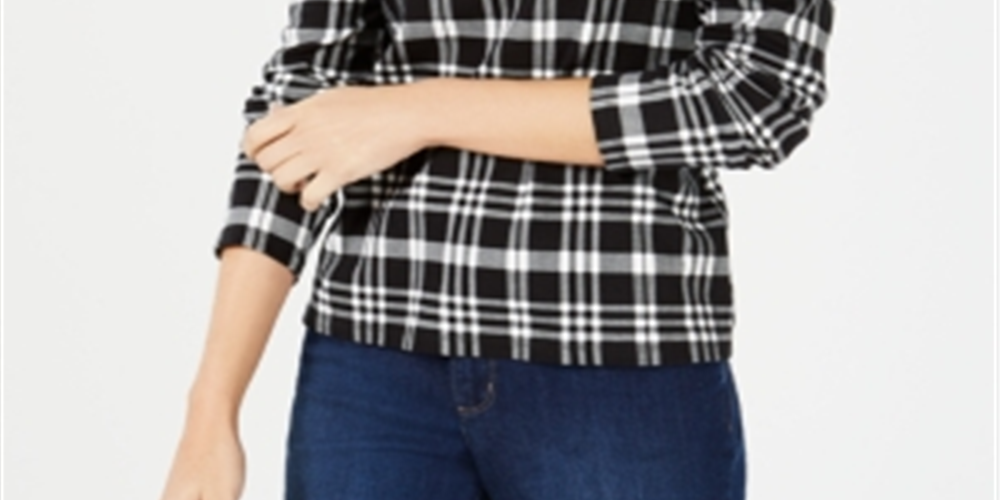 Charter Club Women's Cotton Plaid Top Black Size X-Large