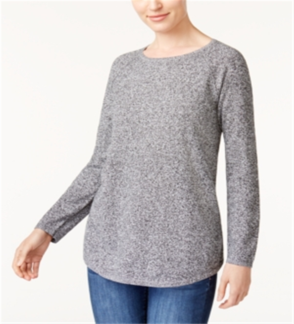 Karen Scott Women's Cotton Marled Curved Hem Top- Gray- White Size XX-Large
