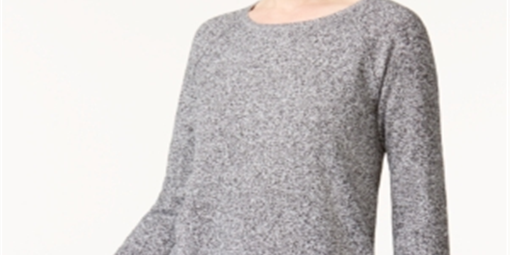 Karen Scott Women's Cotton Marled Curved Hem Top- Gray- White Size XX-Large