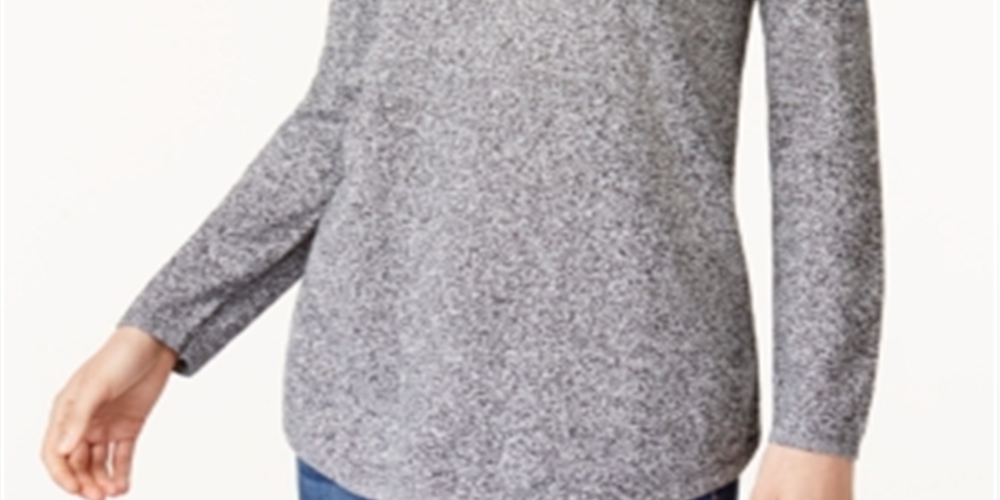 Karen Scott Women's Cotton Marled Curved Hem Top- Gray- White Size XX-Large