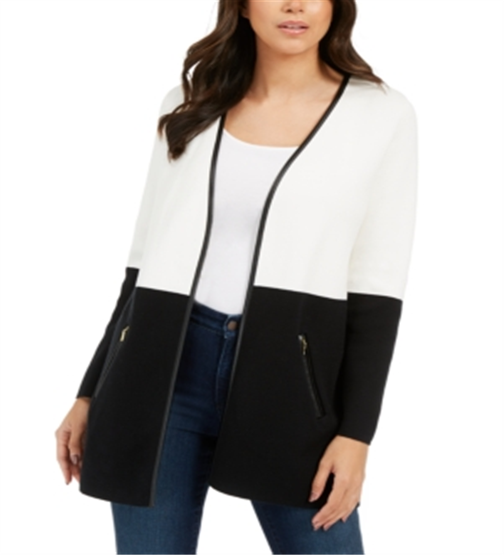 Charter Club Women's Milano Cotton Colorblocked Cardigan White Size XX-Large