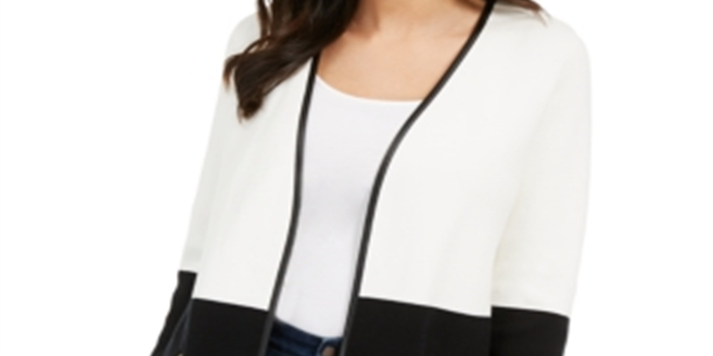 Charter Club Women's Milano Cotton Colorblocked Cardigan White Size XX-Large