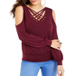 Thalia Sodi Women's Animal Print Strappy Cold Shoulder Top Purple Size Medium