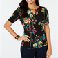 Thalia Sodi Women's Printed Elbow Sleeve Keyhole Top Black Size Small