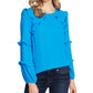 CeCe Women's Ruffled Long Sleeve Jewel Neck Top Blue Size Small