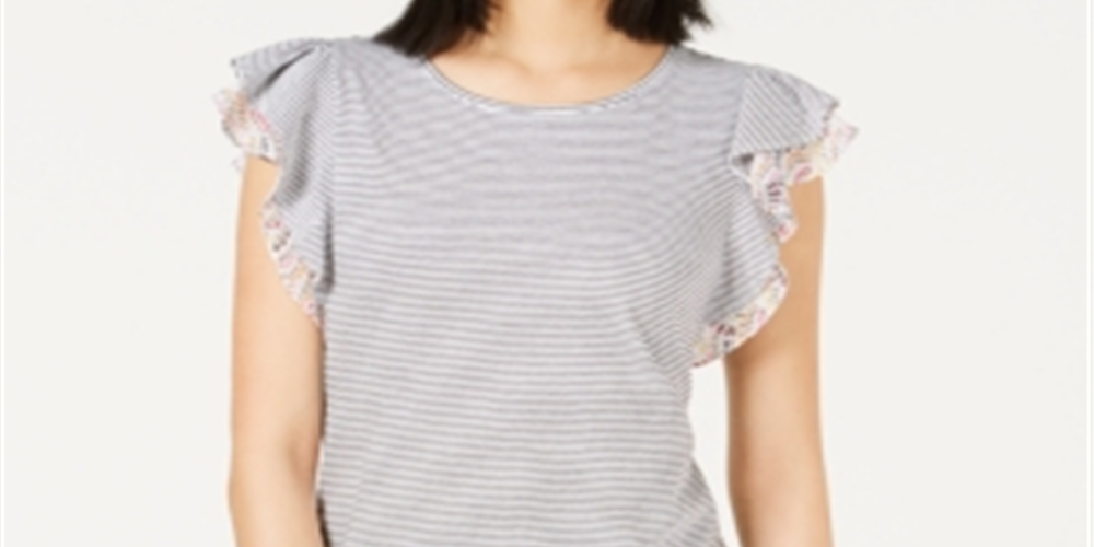 Maison Jules Women's Flutter Sleeve Top White Size XXS