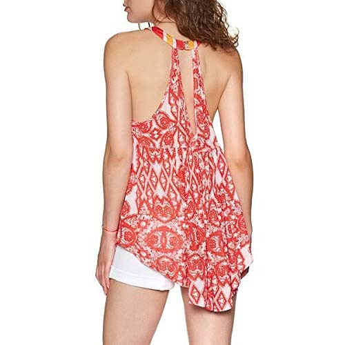 Free People Women's Printed Sleeveless Halter Tank Top Orange Size Medium