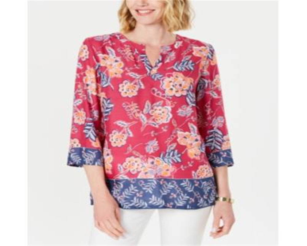Charter Club Women's Double Floral Printed Tunic Pink Size Petite XL