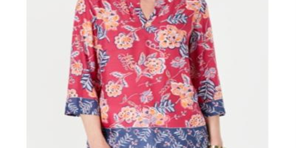 Charter Club Women's Double Floral Printed Tunic Pink Size Petite XL