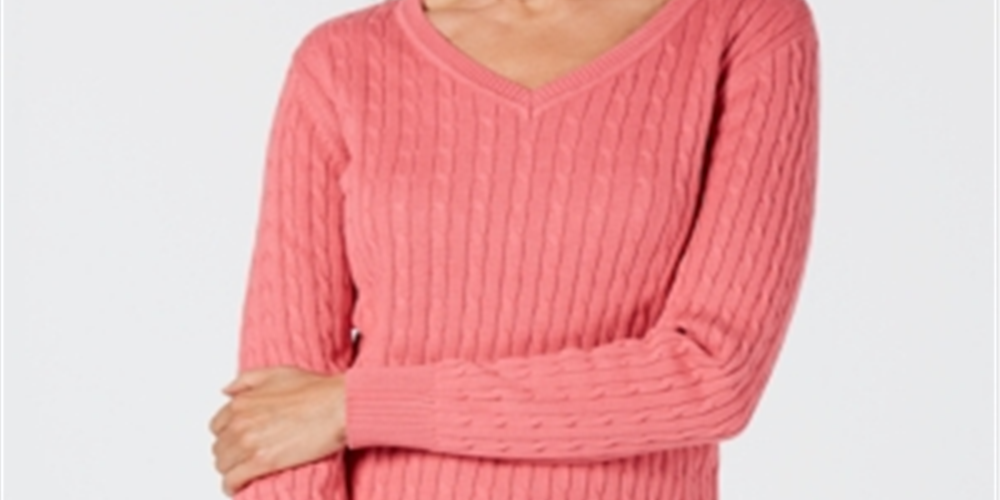 Karen Scott Women's Cotton Cable Knit Sweater Pink Size Petite L