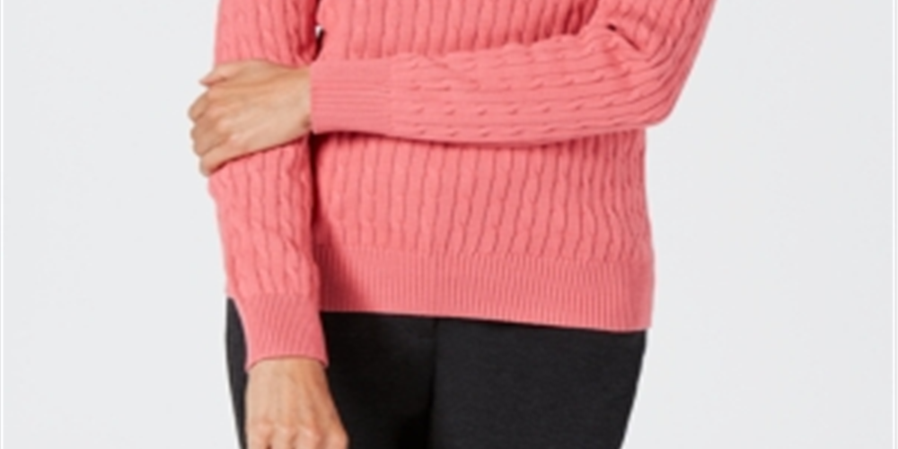 Karen Scott Women's Cotton Cable Knit Sweater Pink Size Petite L