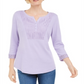 Karen Scott Women's Crochet Trim Henley Top Purple Size Small