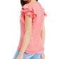 Maison Jules Women's Mini Stripe Flutter Sleeve Knit Top Orange Size Large