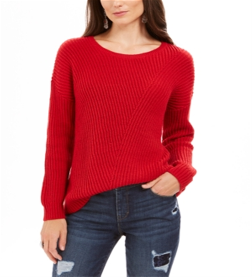 Style & Co Women's Ribbed Drop Shoulder Sweater Red Size Small