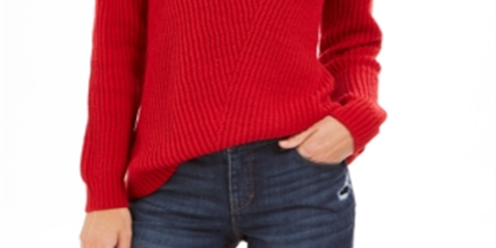 Style & Co Women's Ribbed Drop Shoulder Sweater Red Size Small