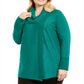 JM Collection Women's Plus Lace up Cowlneck Sweater Green Size 4X
