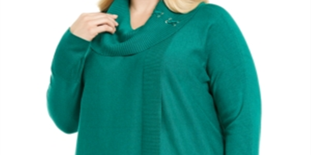 JM Collection Women's Plus Lace up Cowlneck Sweater Green Size 4X