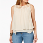 Style & Co Women's Layered Hem Lace Trim Top Creme Brule - Size PP