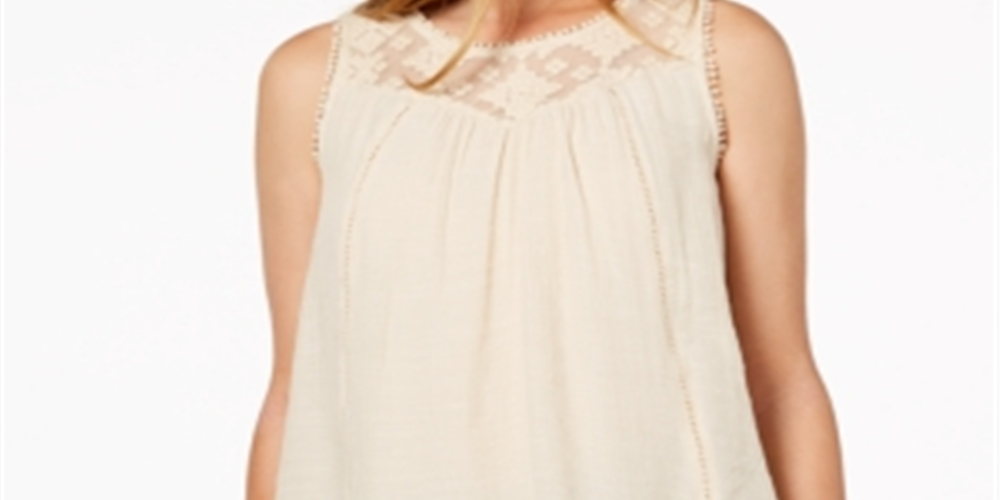 Style & Co Women's Layered Hem Lace Trim Top Creme Brule - Size PP