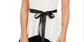 Adrianna Papell Women's Lace Tie Sleeveless Jewel Neck Peplum Top White Size 14