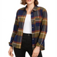 Polly & Esther Juniors' Plaid Utility Shirt Blue Multi Plaid Size Small