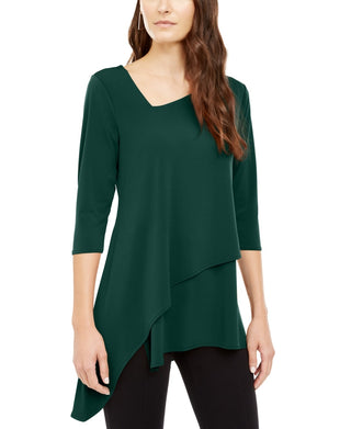 Alfani Women's Asymmetrical Hem 3/4 Sleeve Top Green Size XX-Large