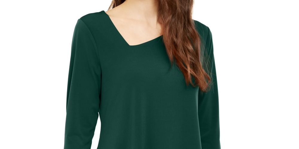 Alfani Women's Asymmetrical Hem 3/4 Sleeve Top Green Size XX-Large