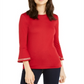 Michael Kors Women's Currant Hardware Bell Sleeve Knit Top Red Size L