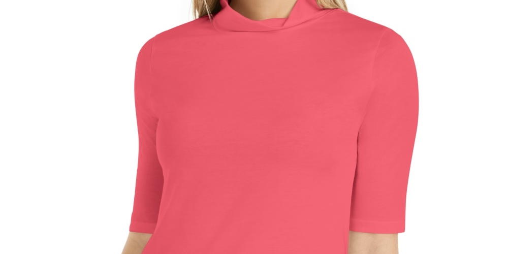 Charter Club Women's Supima Cotton Mock Neck Top  Red Size X-Large