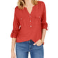 Style & Co Women's Split Neck Roll Tab Sleeve Top Red Size Small