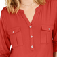 Style & Co Women's Split Neck Roll Tab Sleeve Top Red Size Small