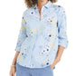 Charter Club Women's Floral-Print Linen-Blend Shirt  Blue Size XX Large