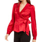 Nanette Lepore Women's Silk Wrap Peplum Top Bright Red Size 8