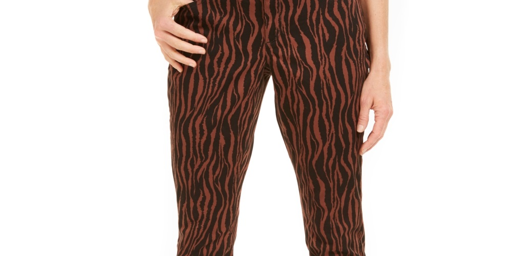 INC International Concepts Women's Printed Curvy Fit Skinny Jeans Brown Size 10