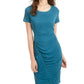 Ultra Flirt Women's Teal Ruched Short Sleeve Jewel Neck Above The Knee Sheath Dress Blue Size Medium