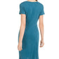 Ultra Flirt Women's Teal Ruched Short Sleeve Jewel Neck Above The Knee Sheath Dress Blue Size Medium