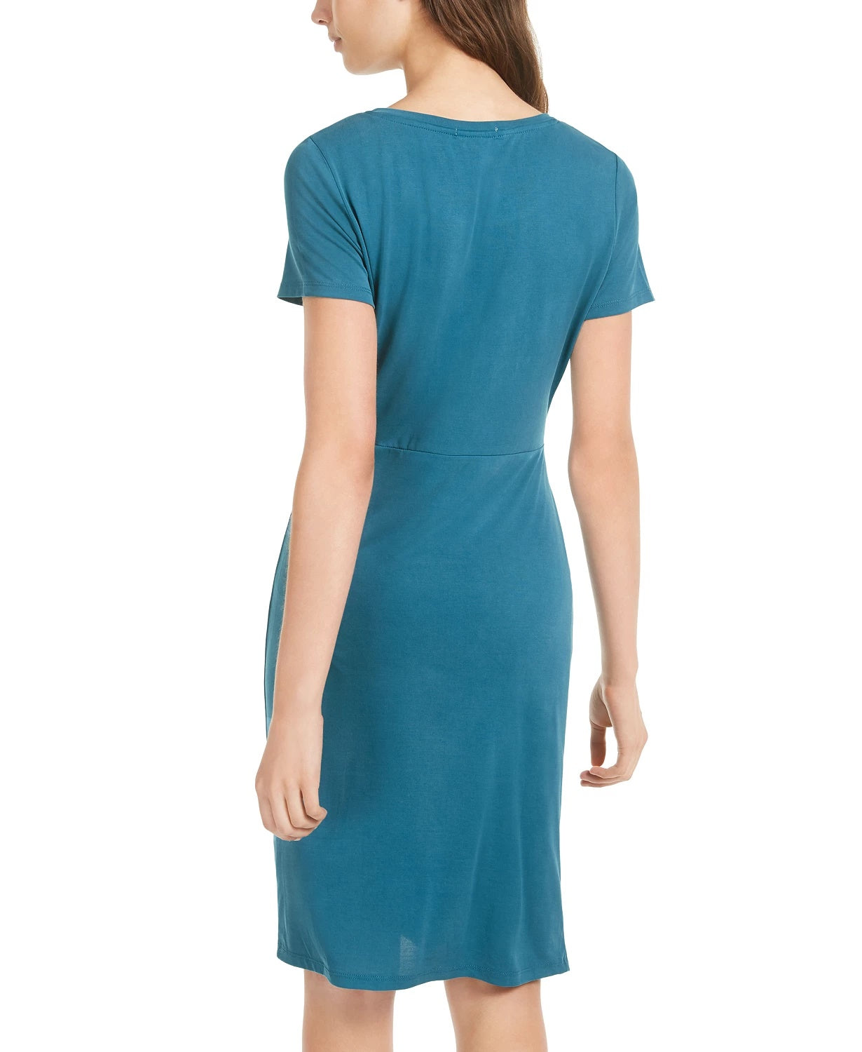 Ultra Flirt Women's Teal Ruched Short Sleeve Jewel Neck Above The Knee Sheath Dress Blue Size Medium