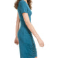 Ultra Flirt Women's Teal Ruched Short Sleeve Jewel Neck Above The Knee Sheath Dress Blue Size Medium