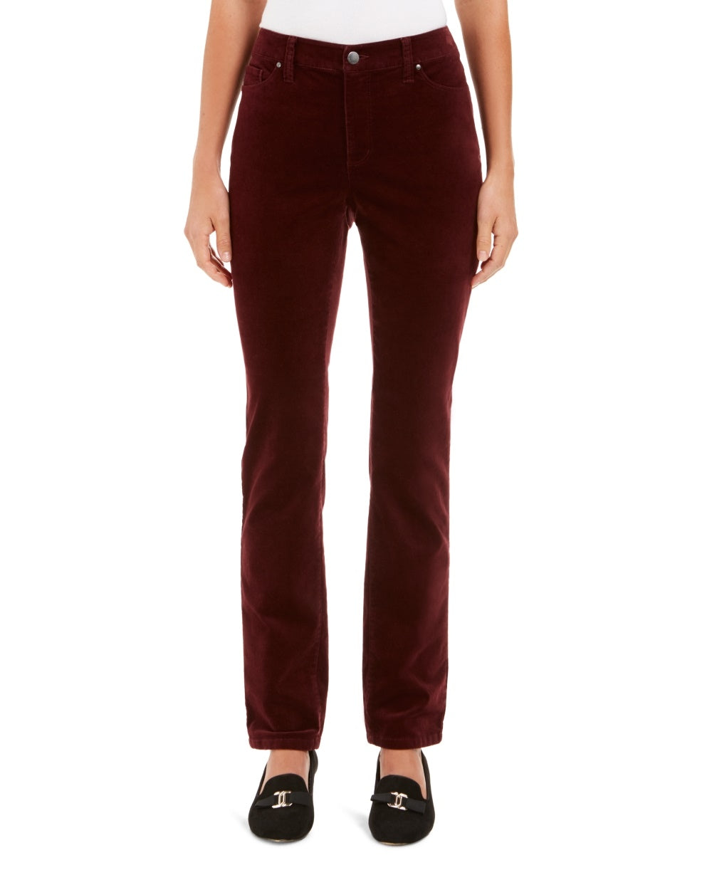 Charter Club Women's Lexington Velveteen Tummy-Control Straight Leg Jeans Bright Red Size 14