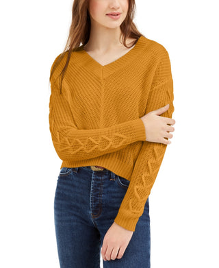 Almost Famous Juniors' Lace-Up Sweater Med Yellow Size Small