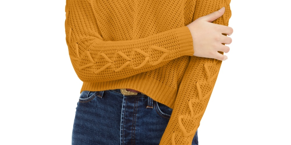 Almost Famous Juniors' Lace-Up Sweater Med Yellow Size Small